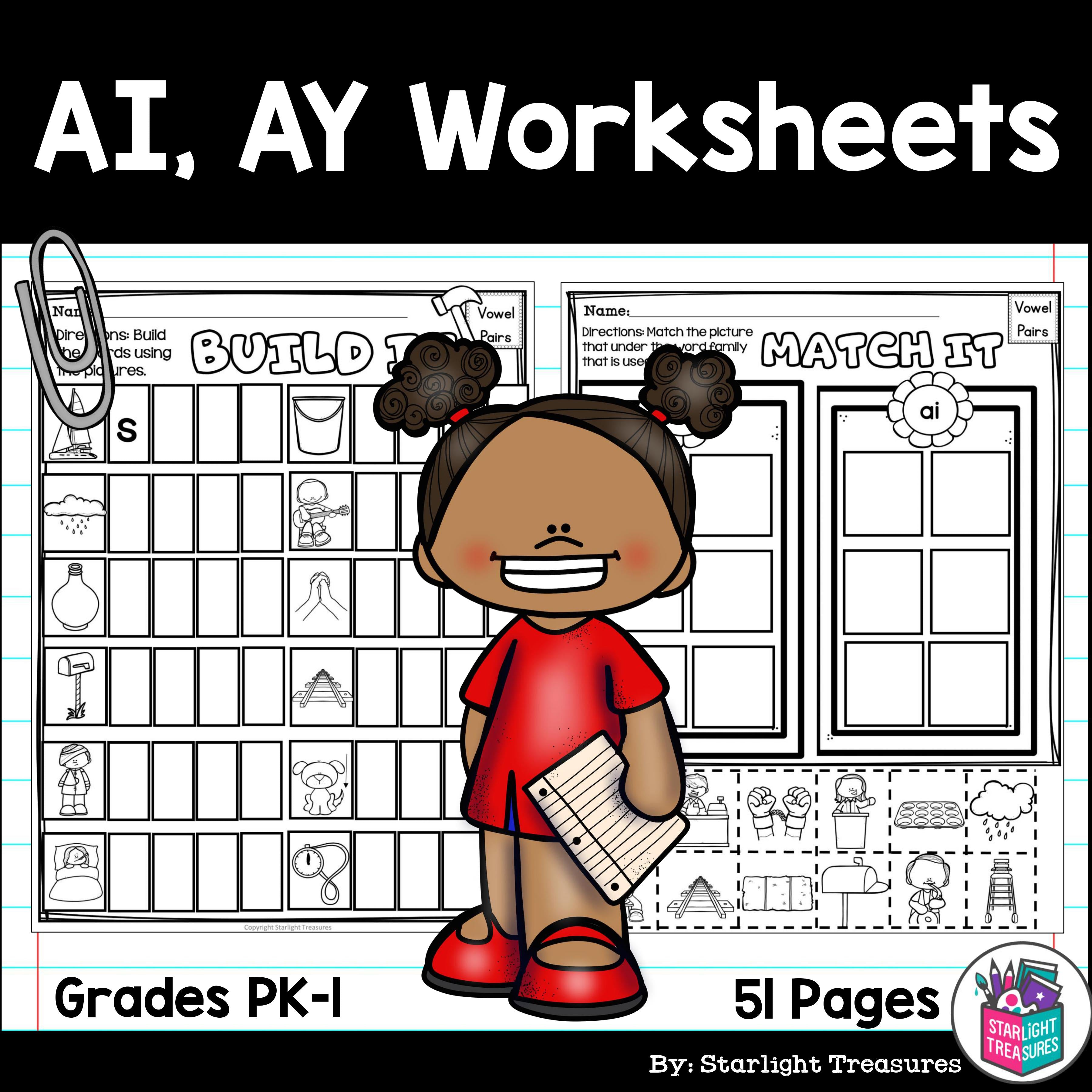 Vowel Pairs AI, AY Worksheets and Activities for Early Readers