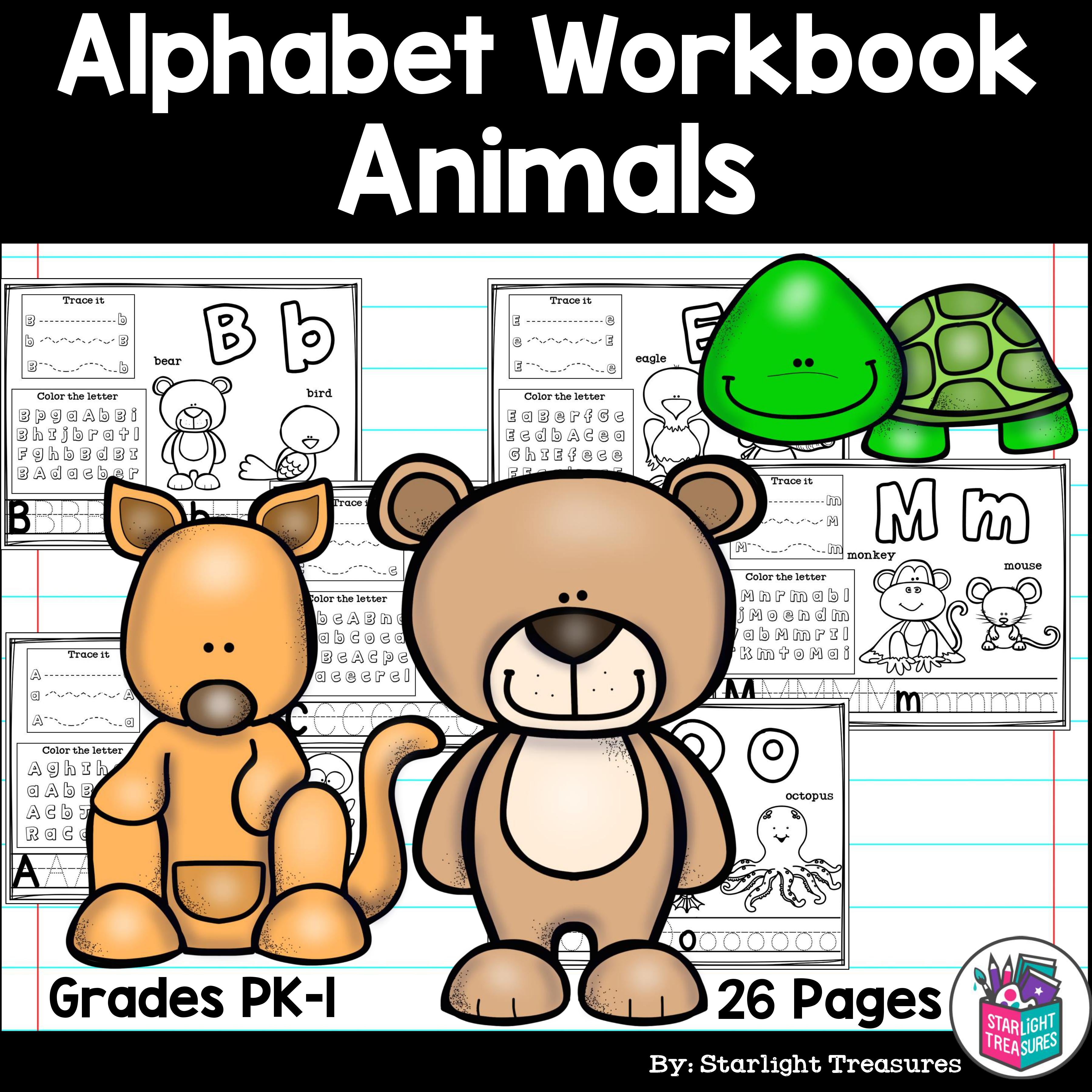 Alphabet Workbook: Worksheets A-Z Animal Theme