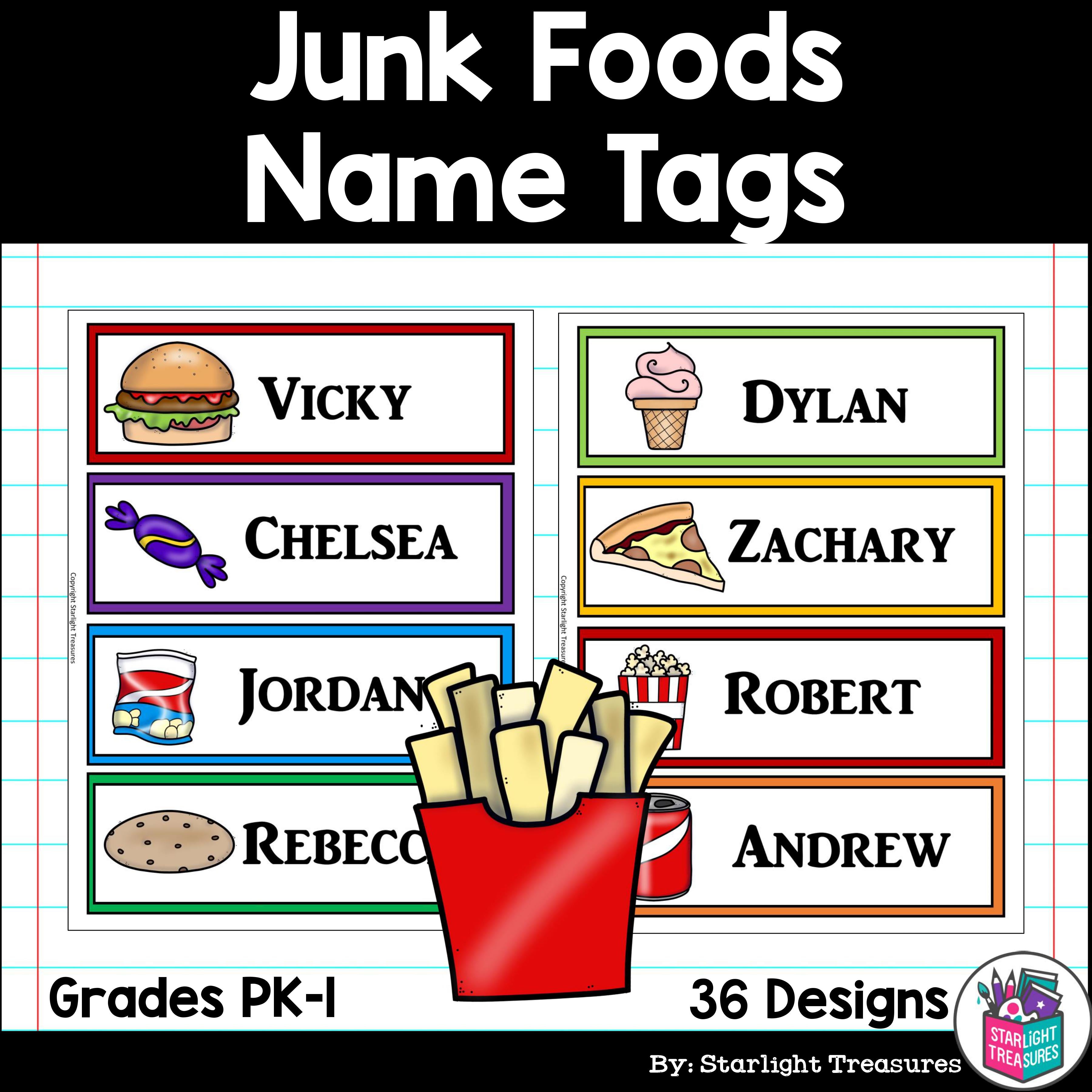 Junk Foods Name Tags - Editable