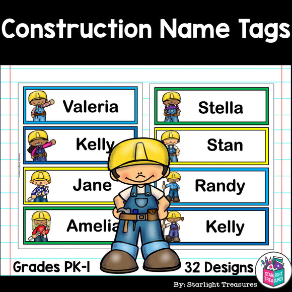 Construction Friends Name Tags - Editable