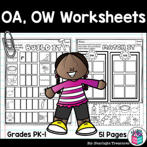 Vowel Pairs OA, OW Worksheets and Activities for Early Readers