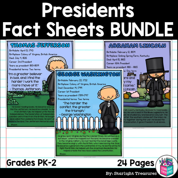 US Presidents Fact Sheets for Early Readers