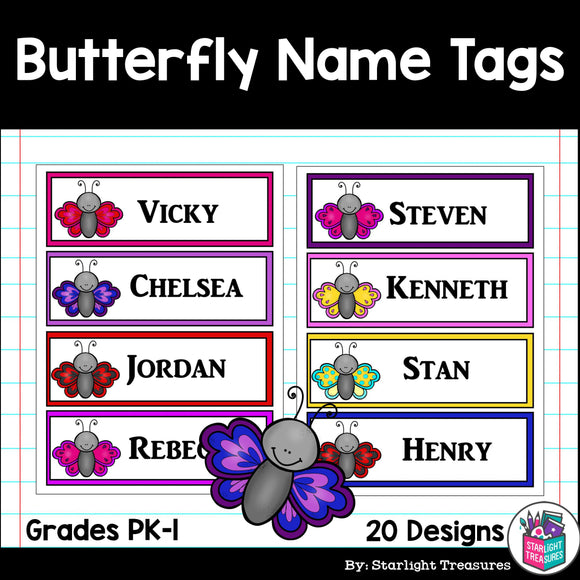 Butterfly Name Tags - Editable