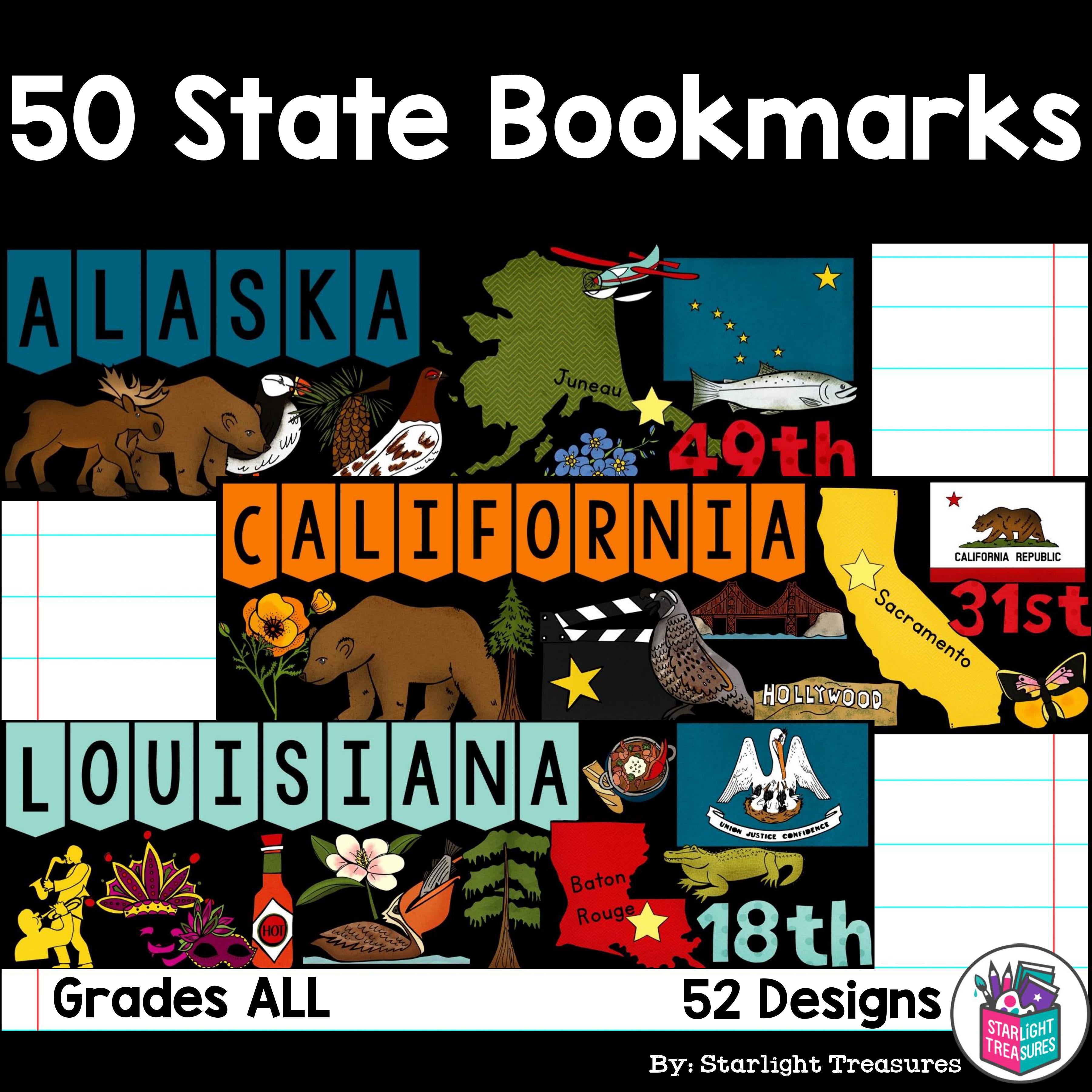 50 states bookmarks for early readers