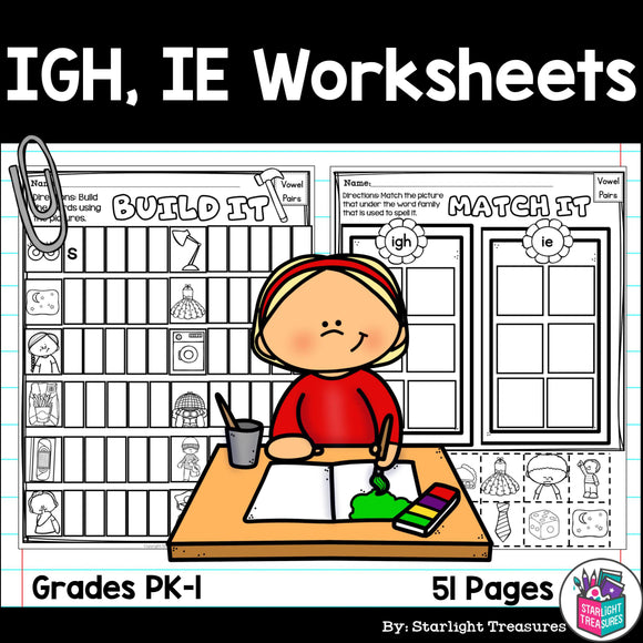 Vowel Pairs IGH, IE Worksheets and Activities for Early Readers