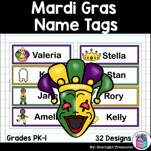 Mardi Gras Name Tags - Editable