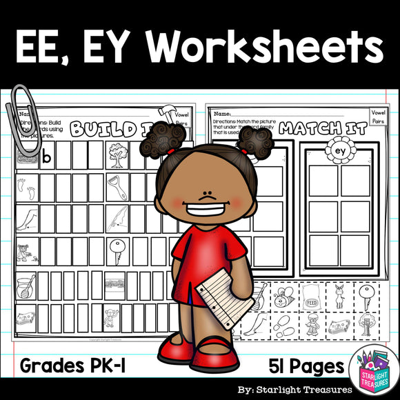 Vowel Pairs EE, EY Worksheets and Activities for Early Readers
