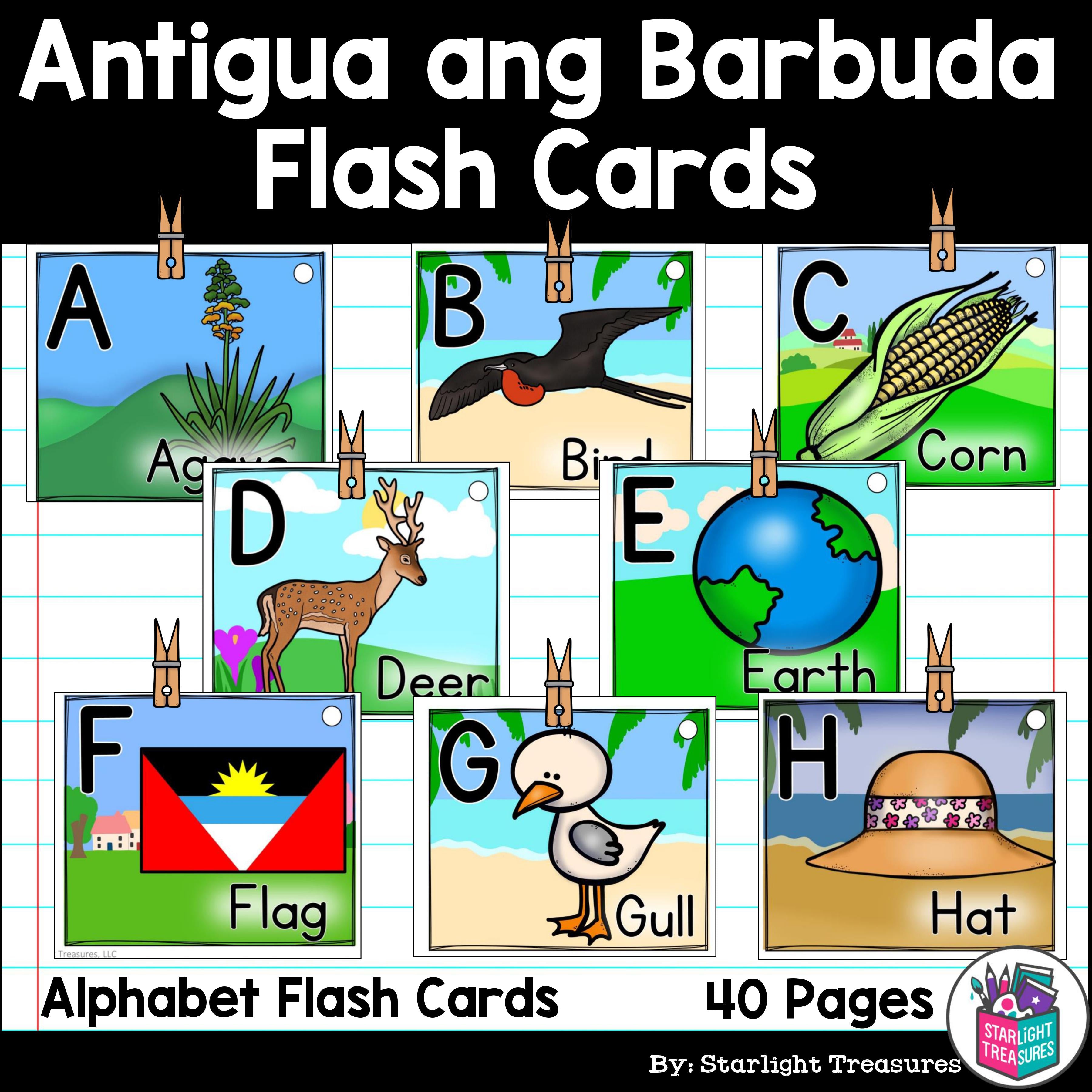 Alphabet Flash Cards for Early Readers - Country of Antigua and Barbuda