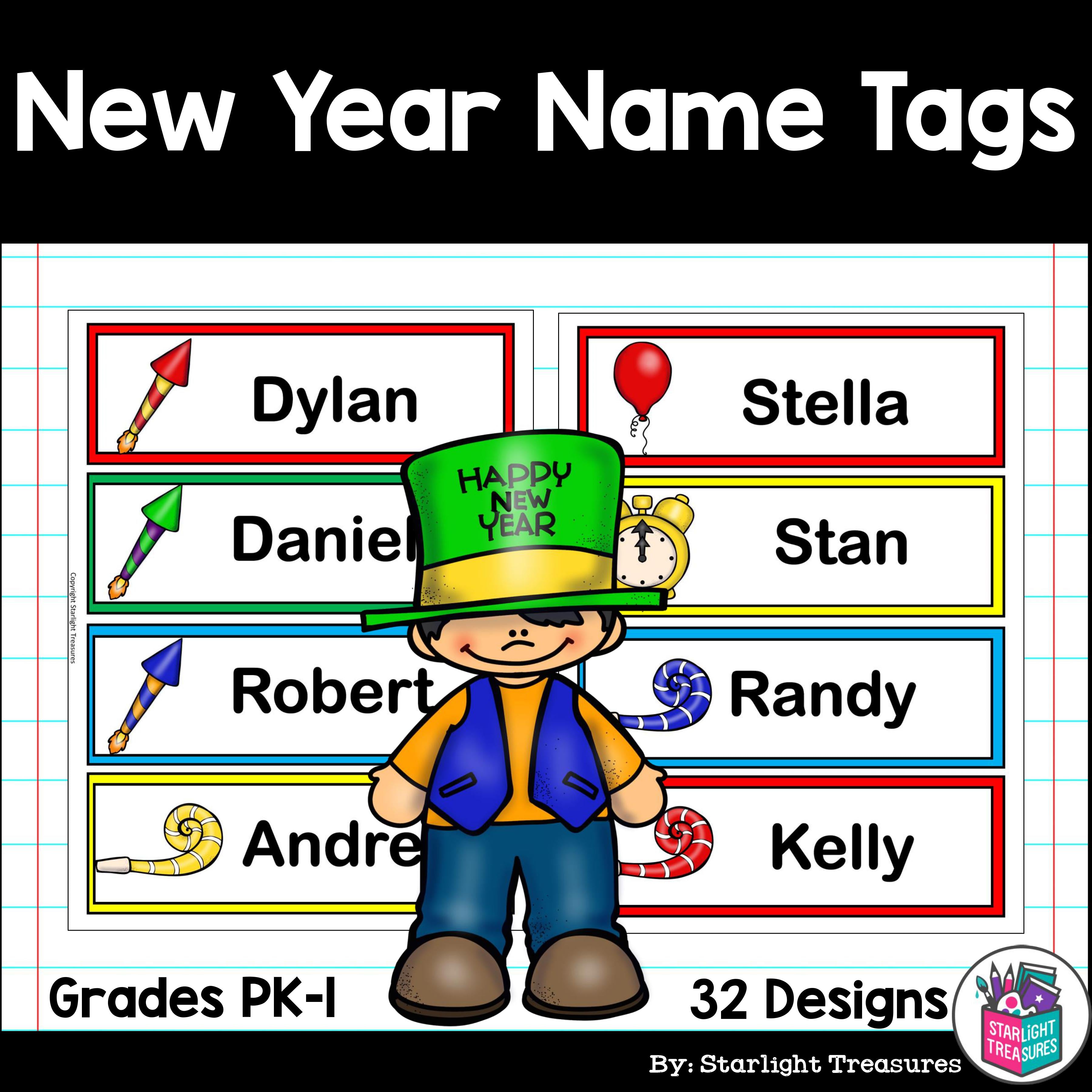New Year's Day Name Tags - Editable