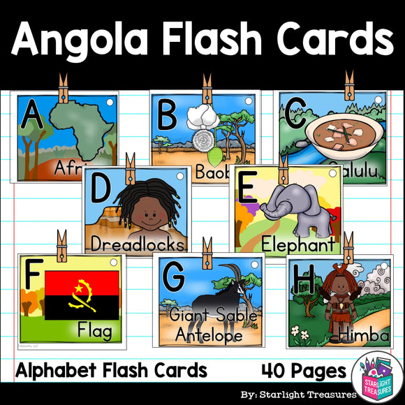 Alphabet Flash Cards for Early Readers - Country of Angola