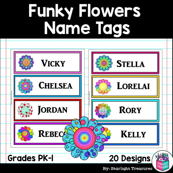 Funky Flowers Name Tags - Editable