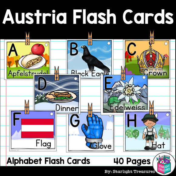 Alphabet Flash Cards for Early Readers - Country of Austria