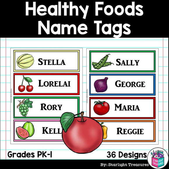 Healthy Foods Name Tags - Editable