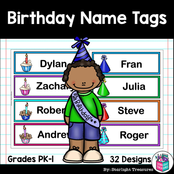 Birthday Name Tags - Editable