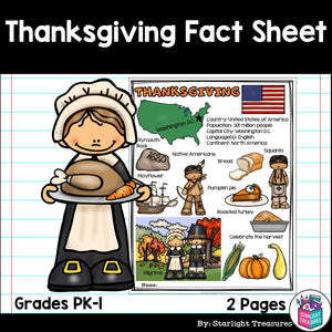 Thanksgiving Fact Sheet for Early Readers
