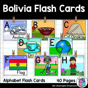 Alphabet Flash Cards for Early Readers - Country of Bolivia