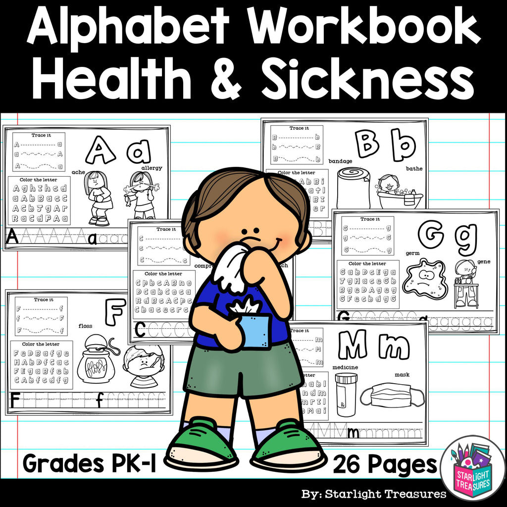Alphabet Workbook: Worksheets A-Z Health & Sickness FREEBIE