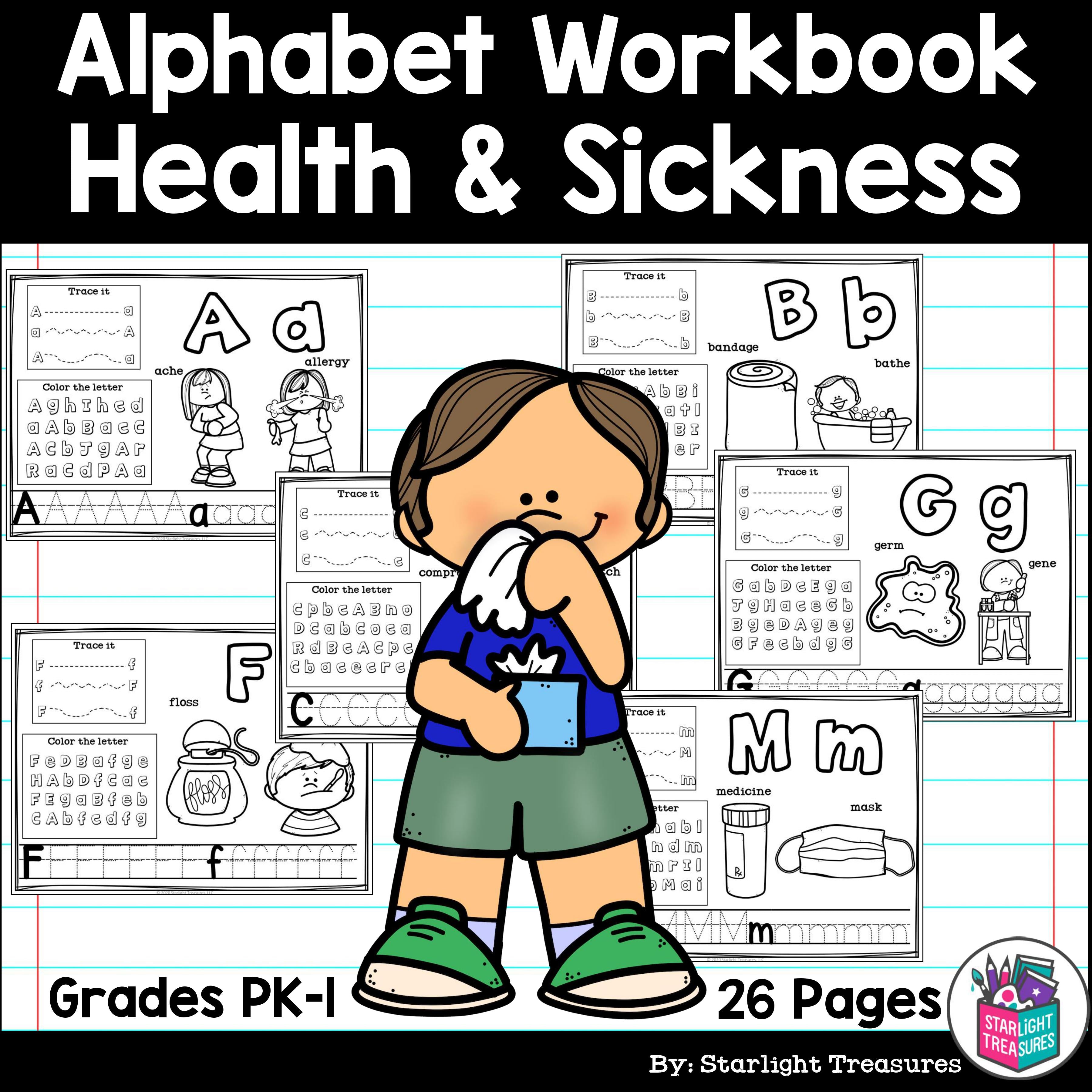 Alphabet Workbook: Worksheets A-Z Health & Sickness FREEBIE