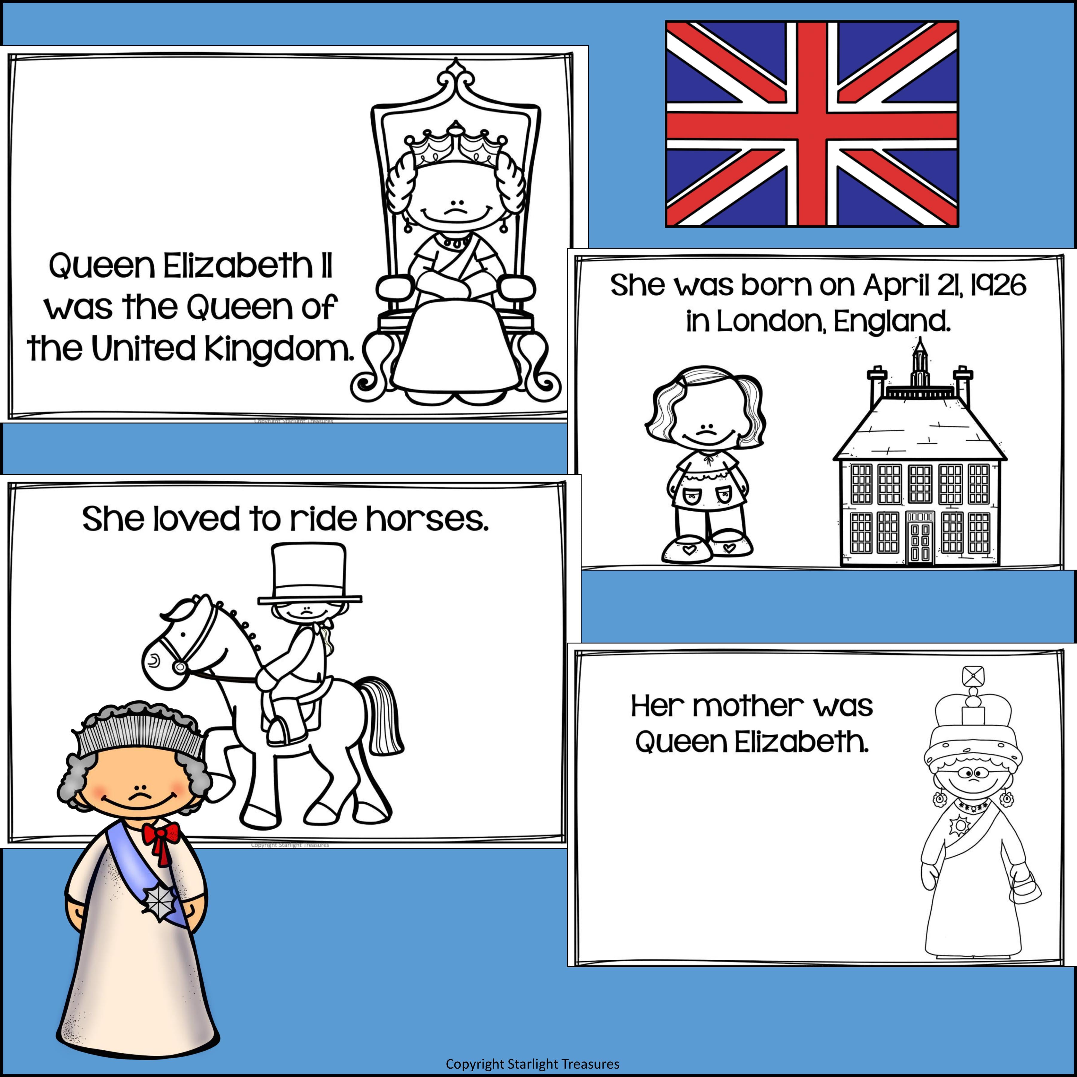 Queen Elizabeth II Mini Book for Early Readers: Women's History Month