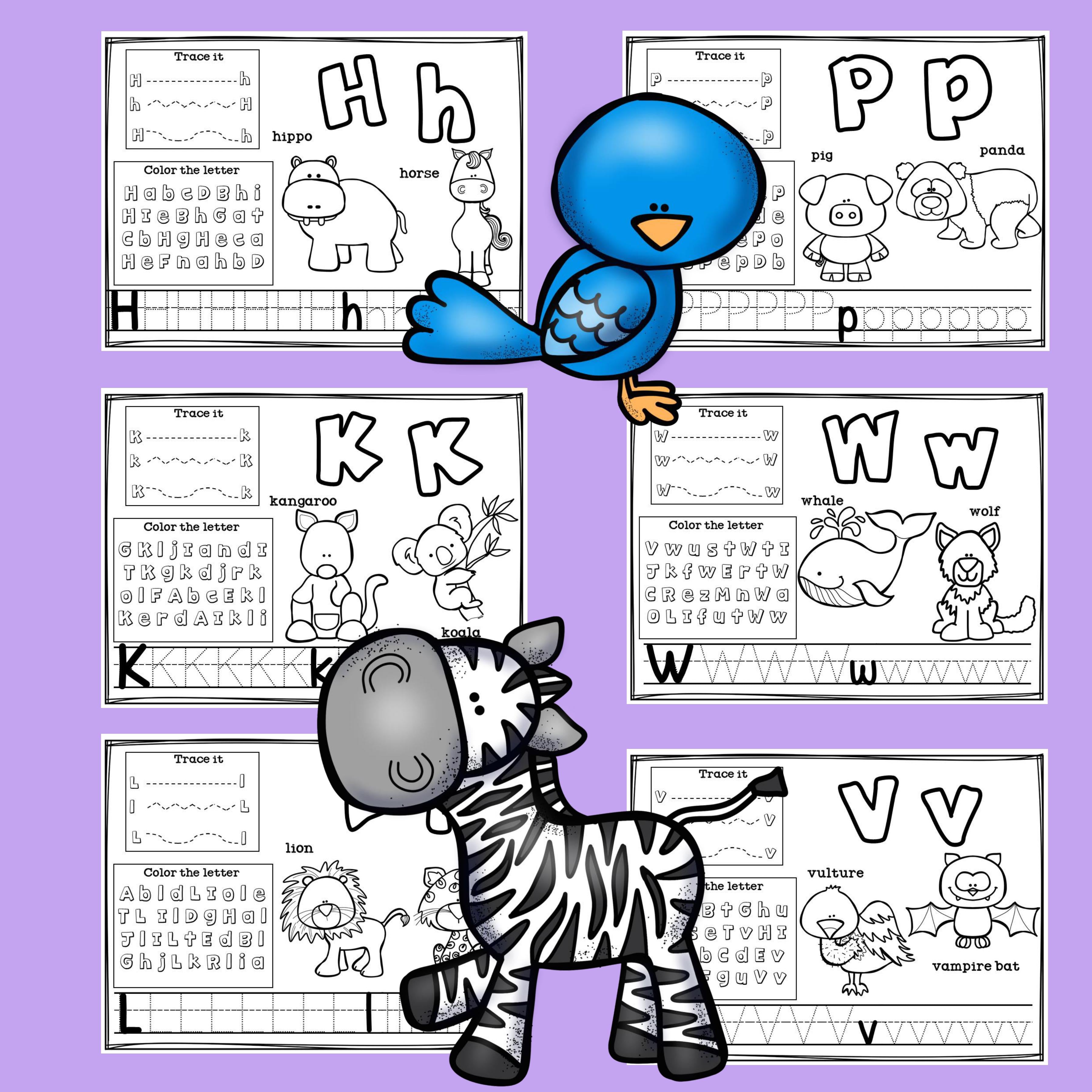 Alphabet Workbook: Worksheets A-Z Animal Theme