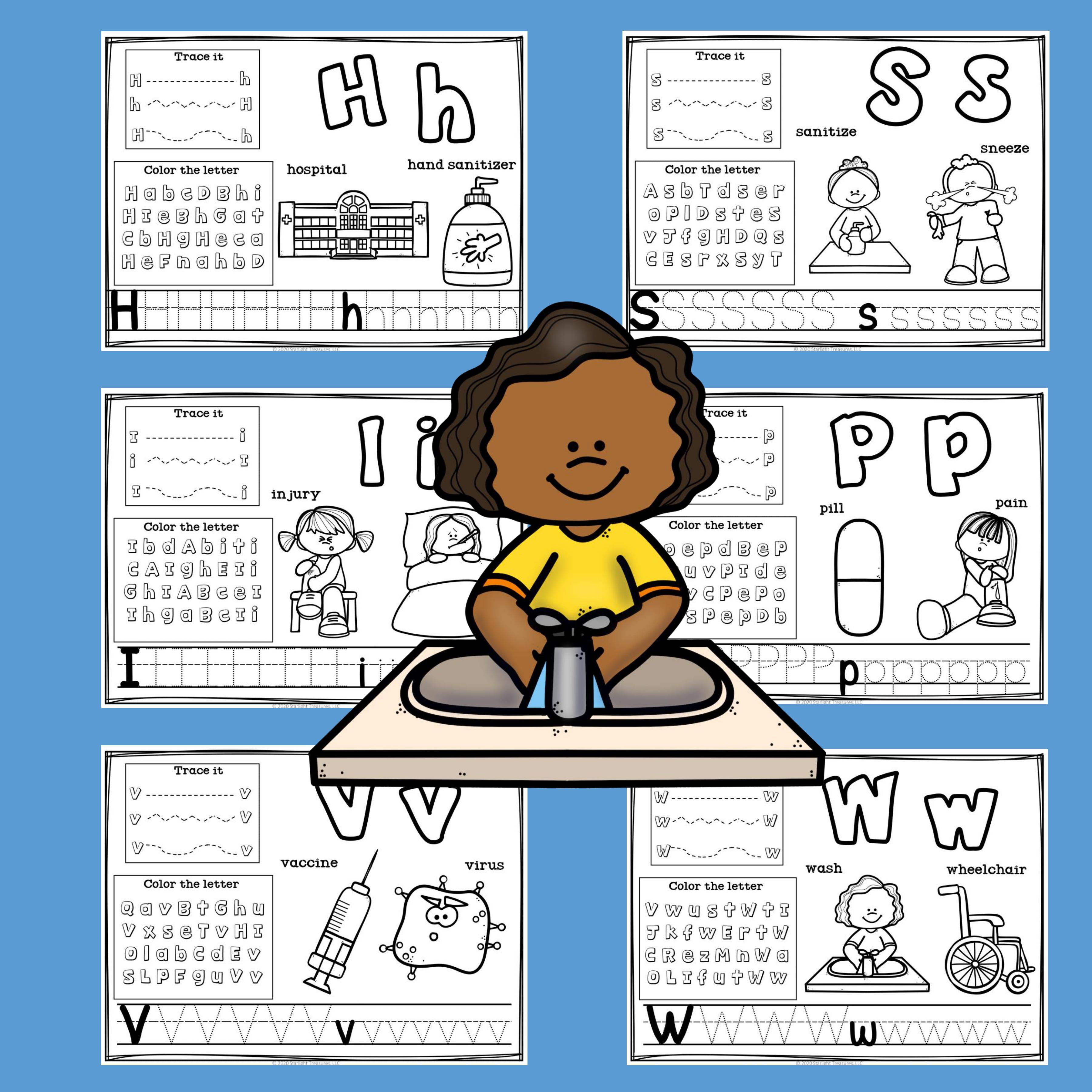 Alphabet Workbook: Worksheets A-Z Health & Sickness FREEBIE