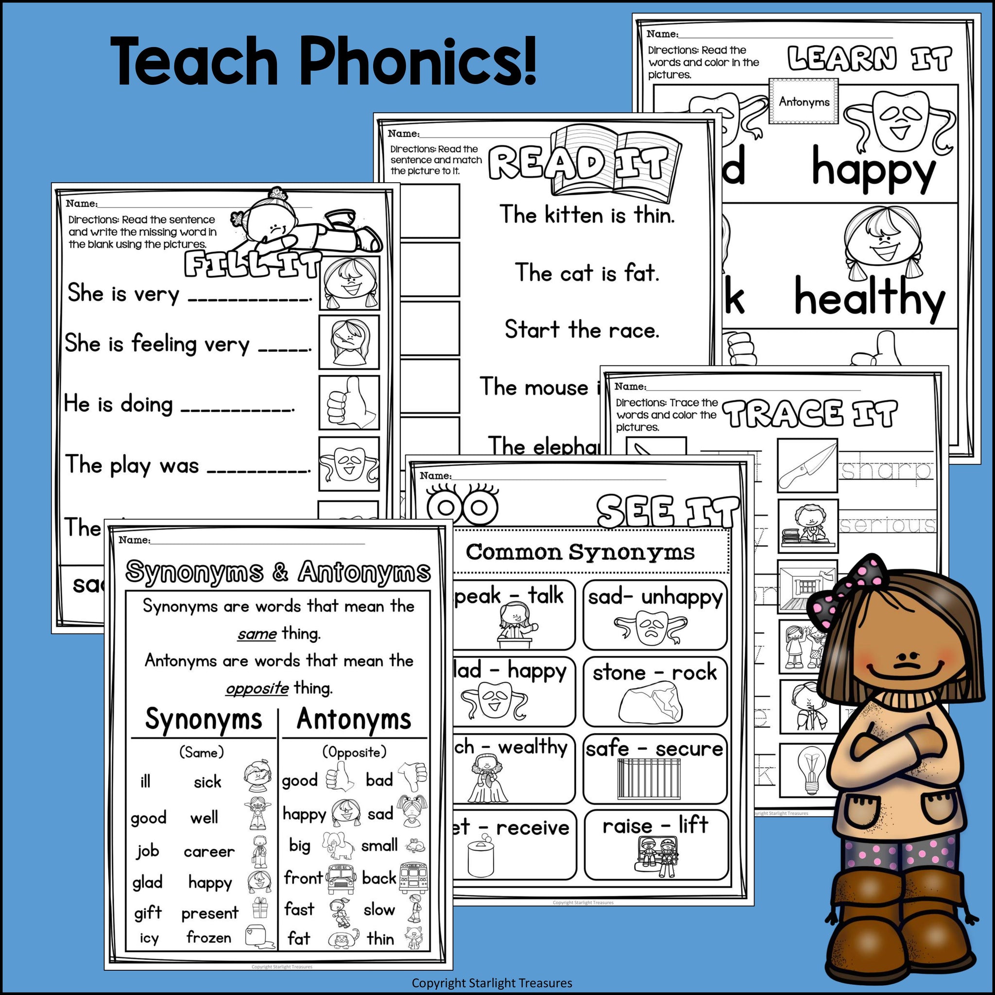 Synonyms & Antonyms Worksheets and Activities for Early Readers - Phon – Starlight Treasures LLC Synonyms & Antonyms Worksheets and Activities for Early Readers - Phon – Starlight Treasures LLC