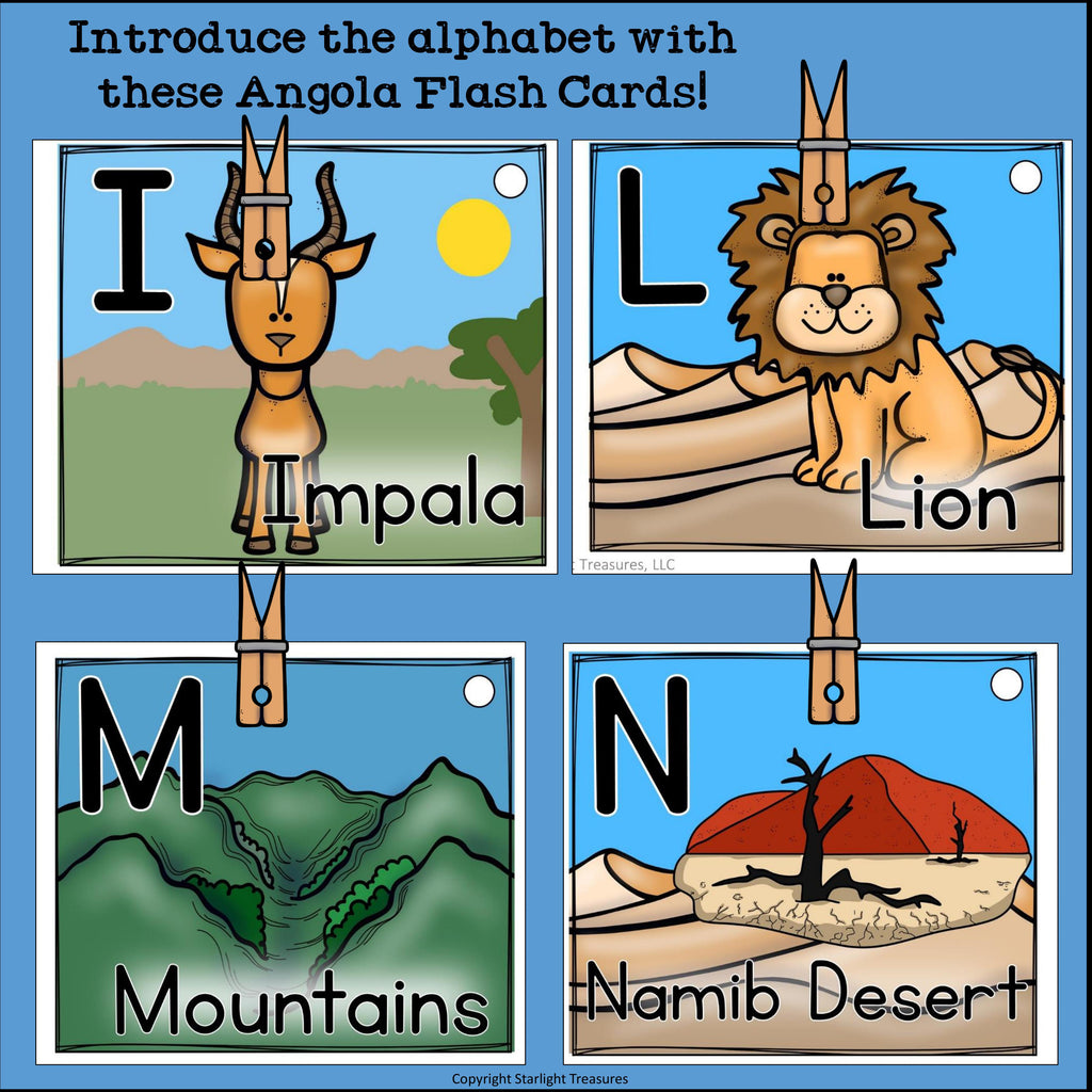 Alphabet Flash Cards for Early Readers - Country of Angola