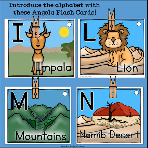 Alphabet Flash Cards for Early Readers - Country of Angola