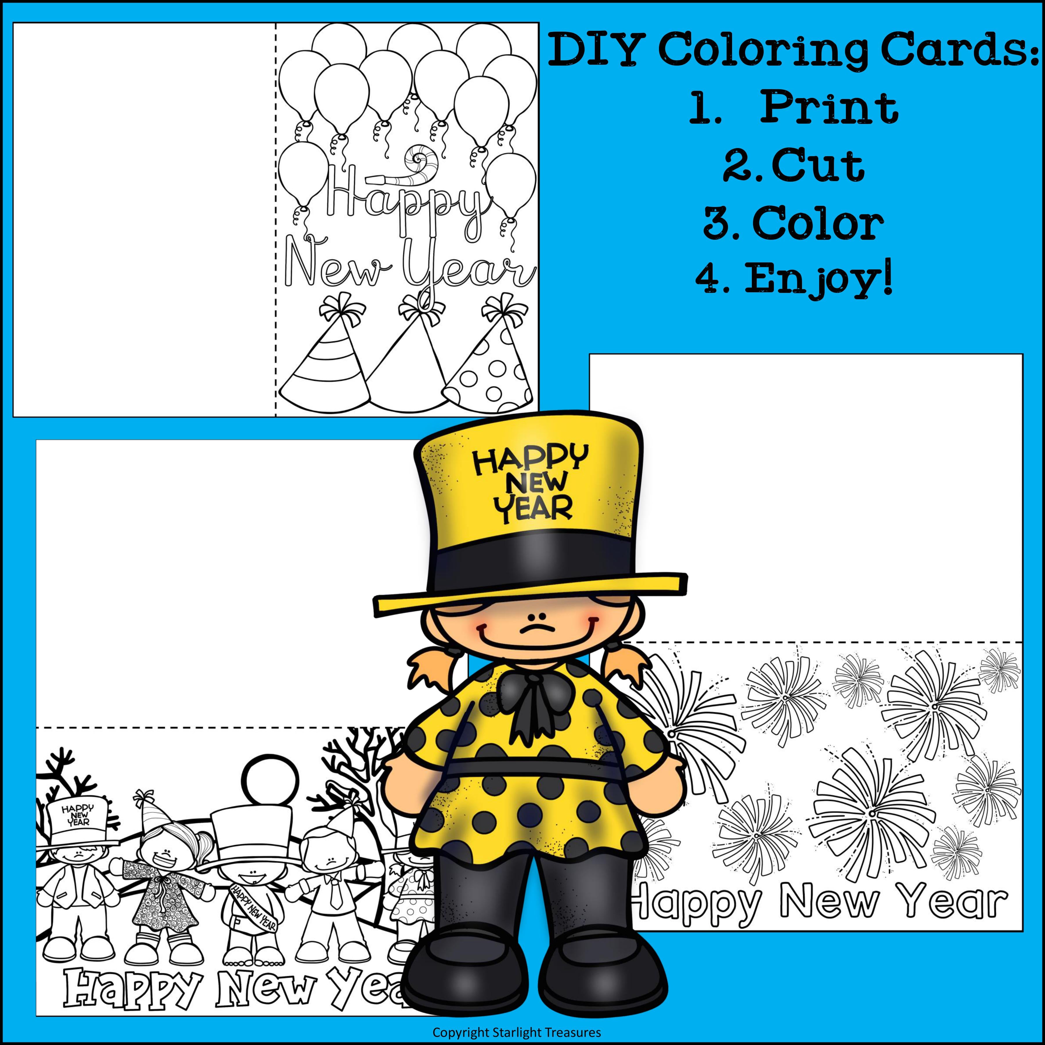 DIY New Year Coloring Cards