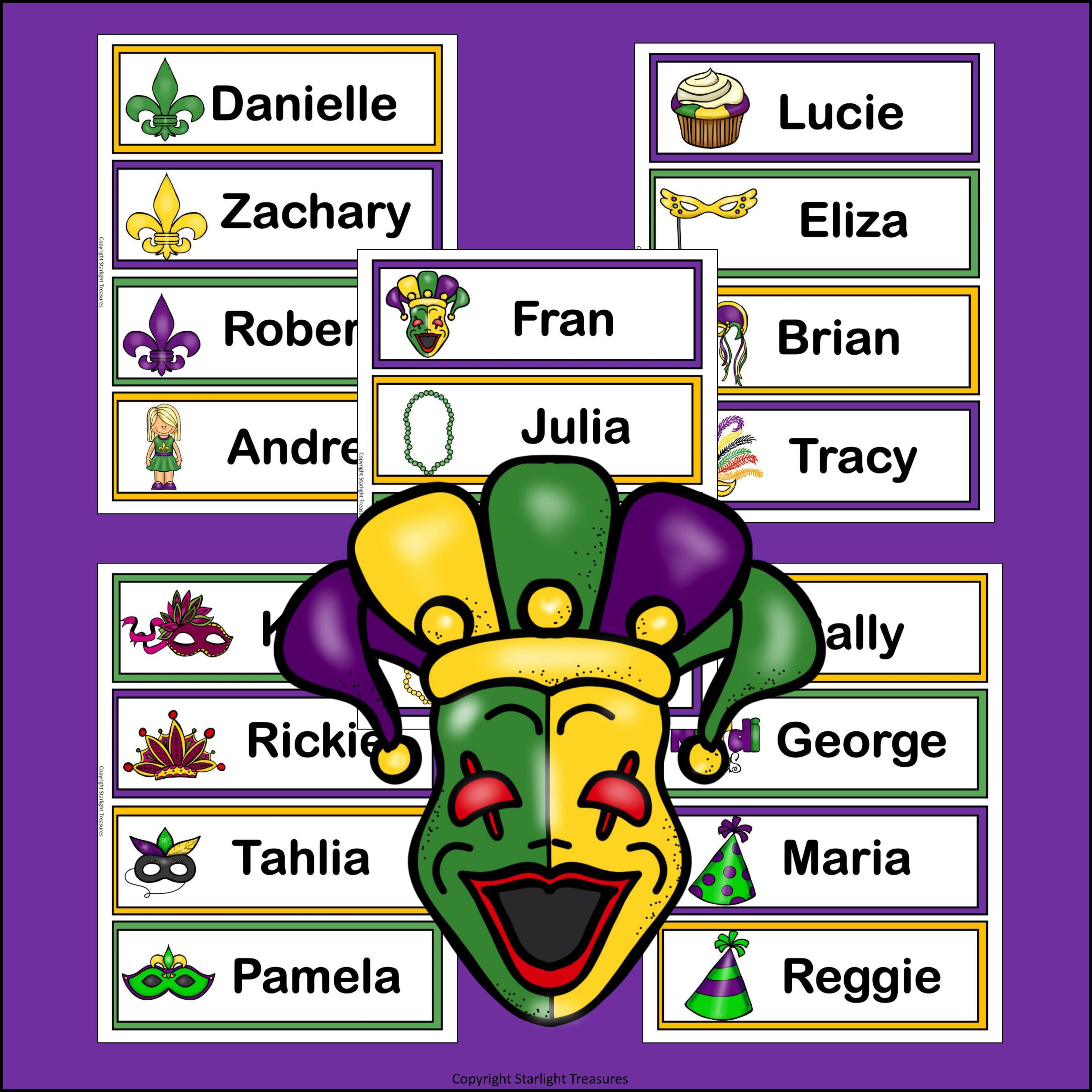 Mardi Gras Name Tags - Editable