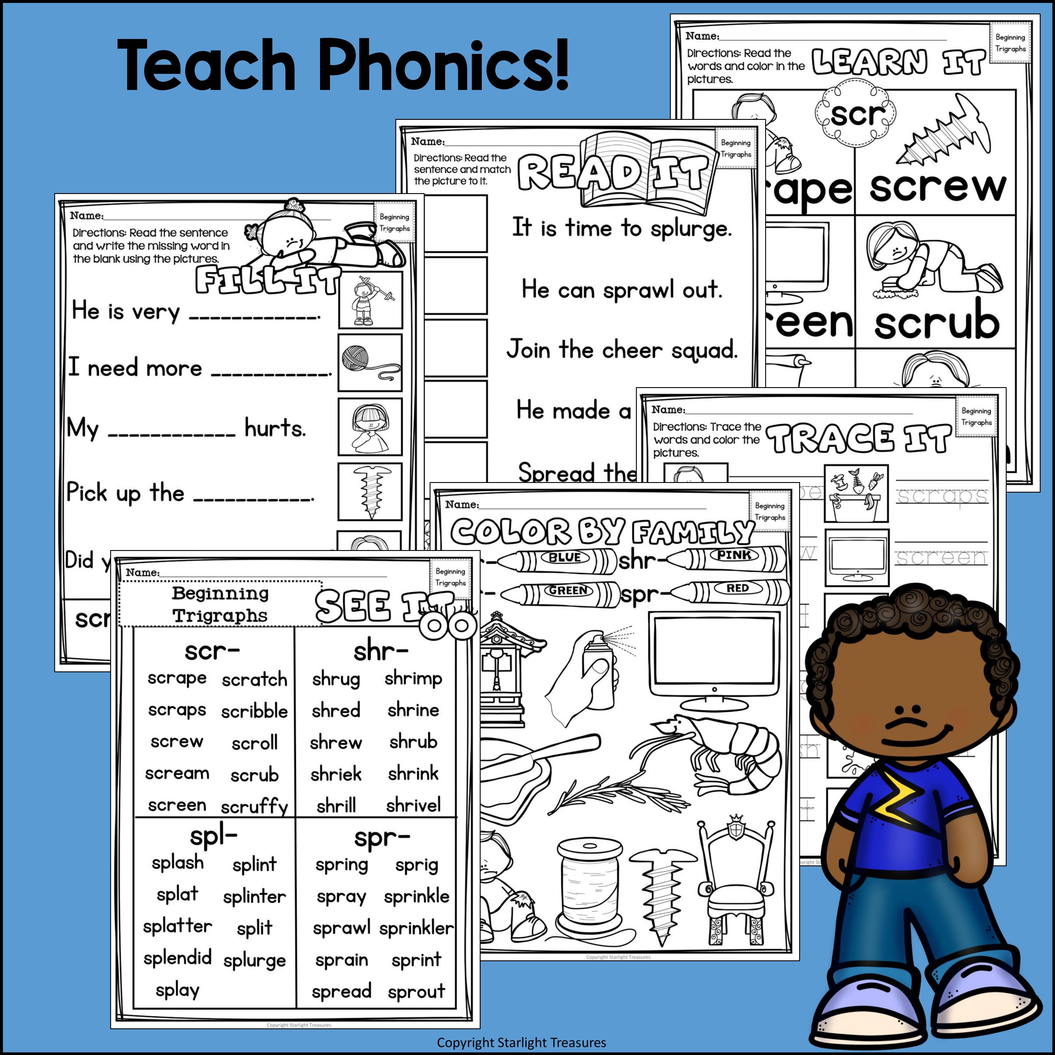 Beginning Trigraphs Worksheets and Activities for Early Readers