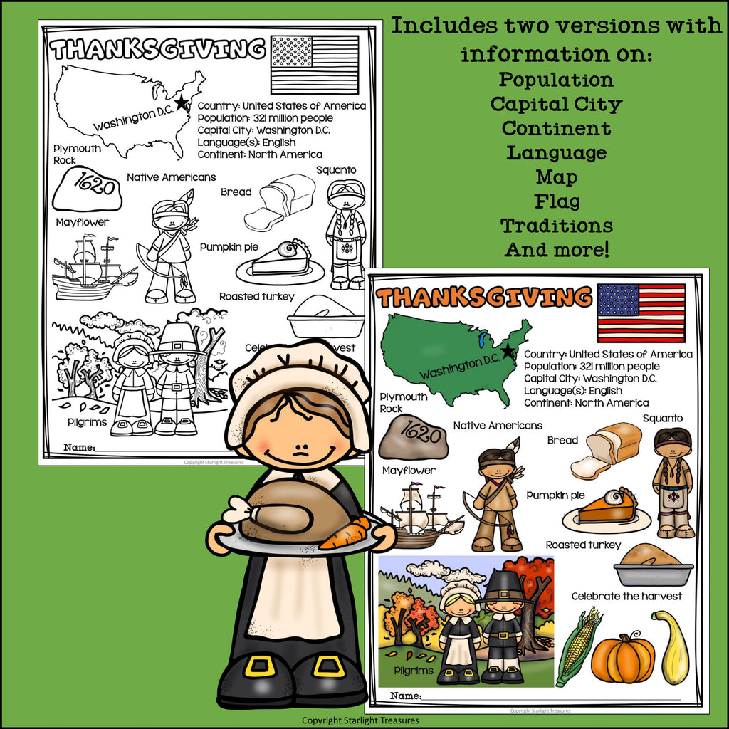 Thanksgiving Fact Sheet for Early Readers