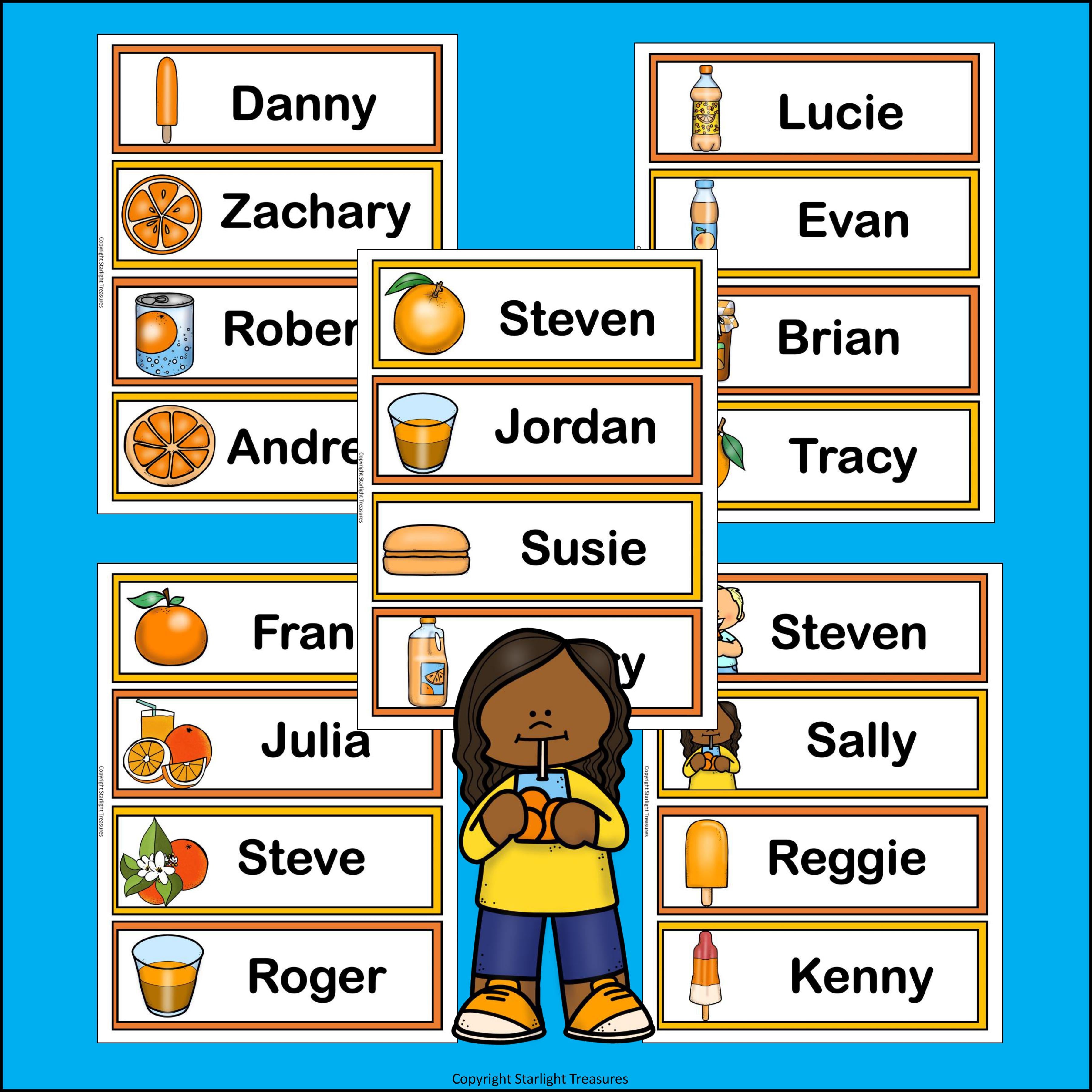 Orange Name Tags - Editable