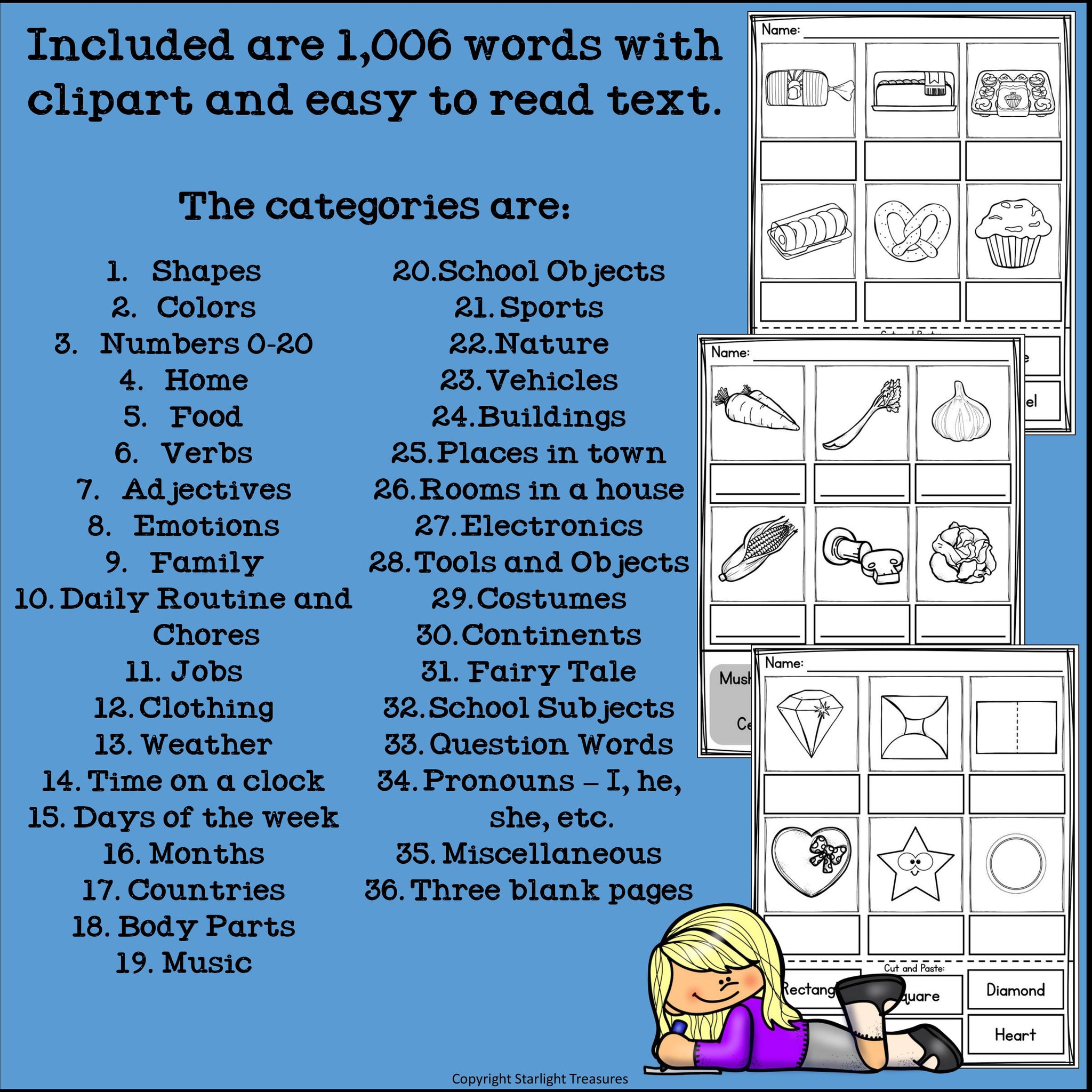Over 1,000 English Words Label the Picture Worksheets for ESL, ELL