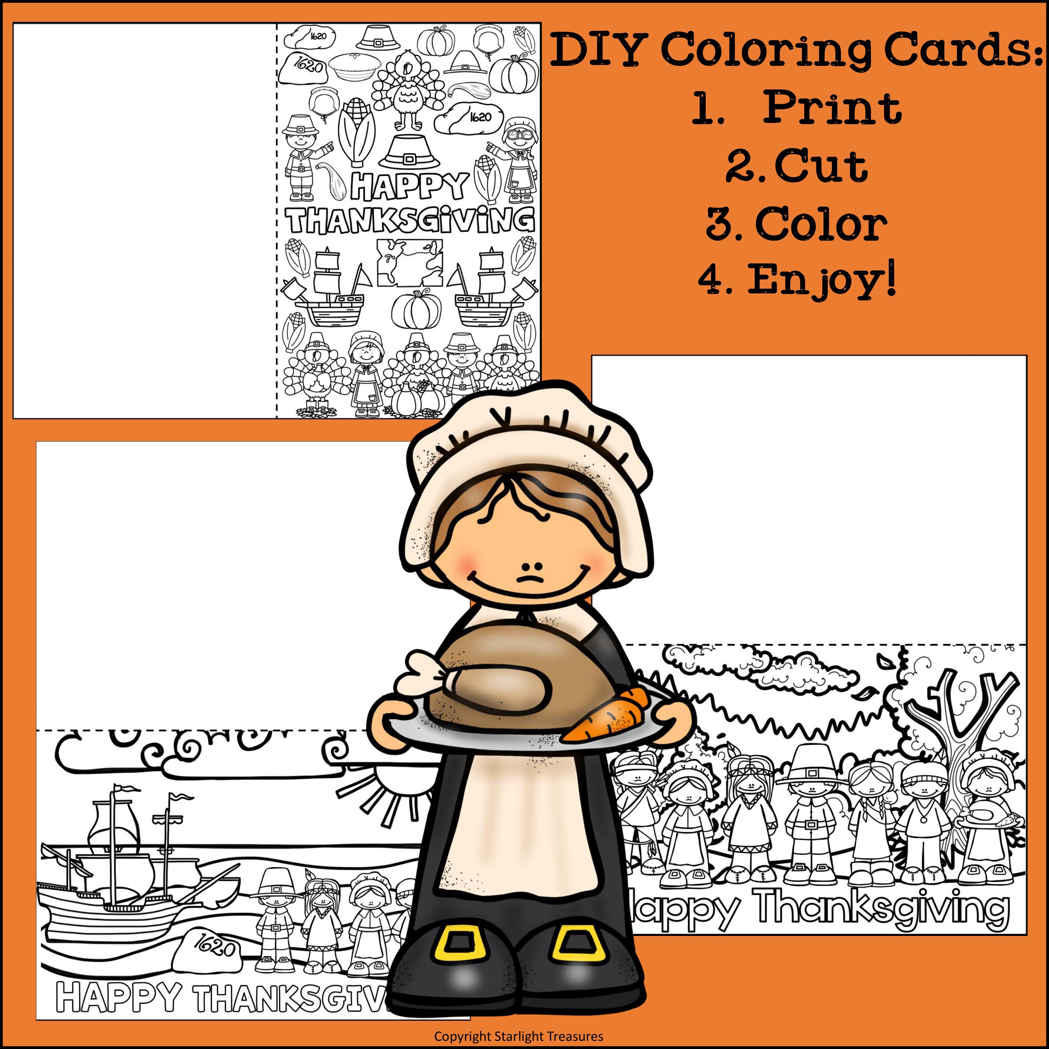 DIY Thanksgiving Coloring Cards