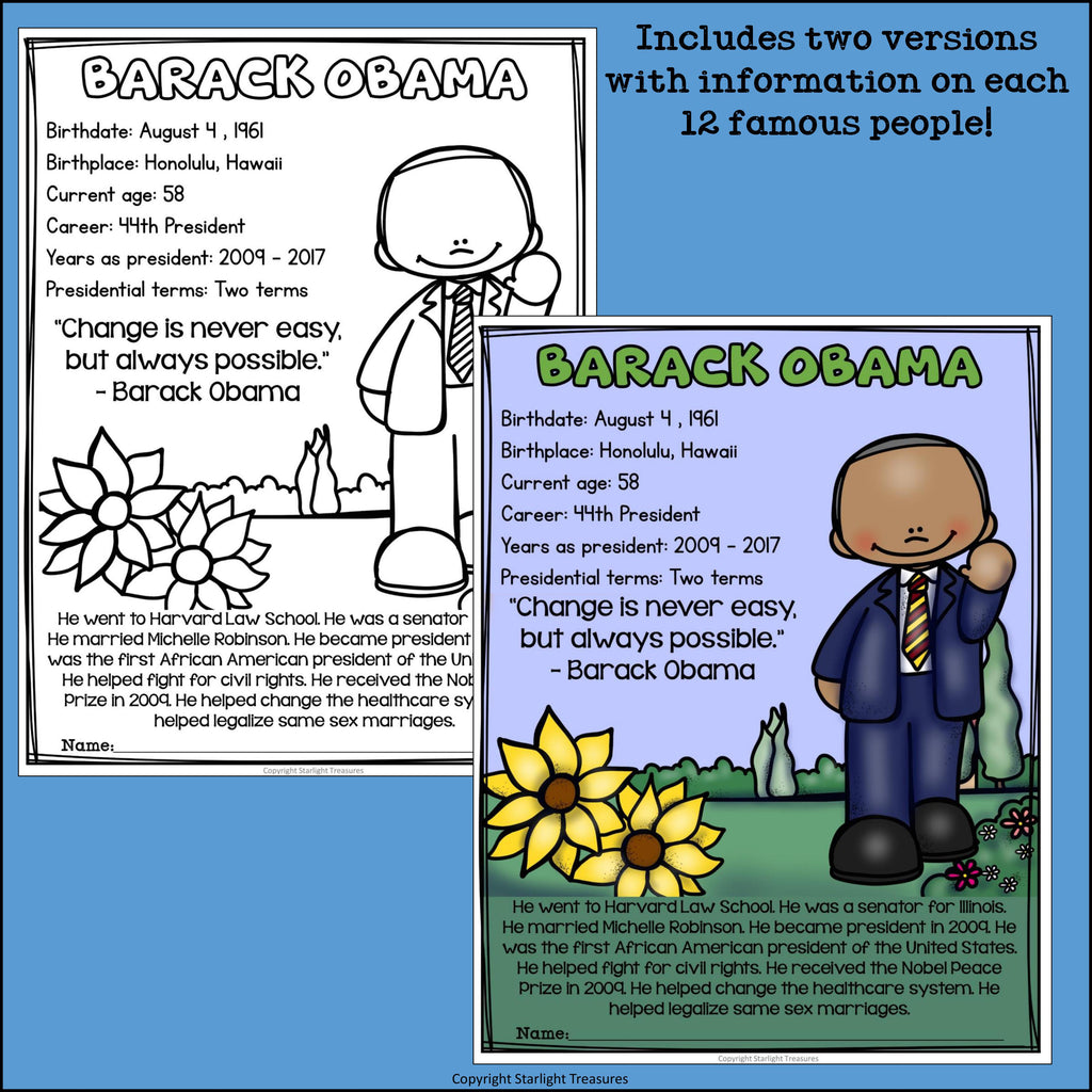 US Presidents Fact Sheets for Early Readers