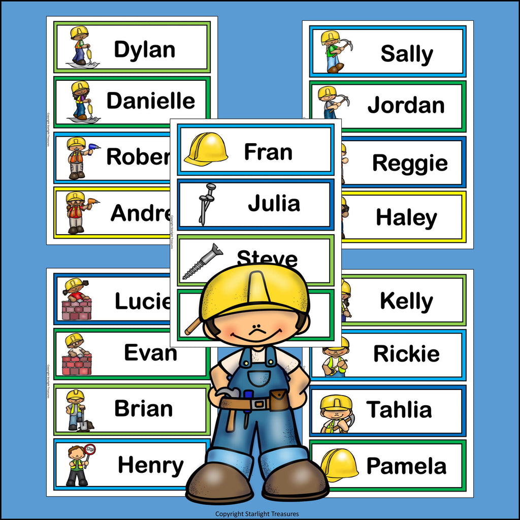 Construction Friends Name Tags - Editable