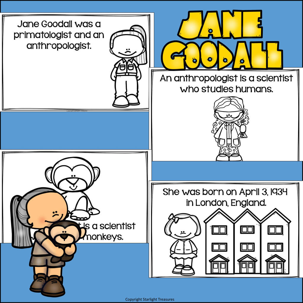 Jane Goodall Mini Book for Early Readers: Women's History Month
