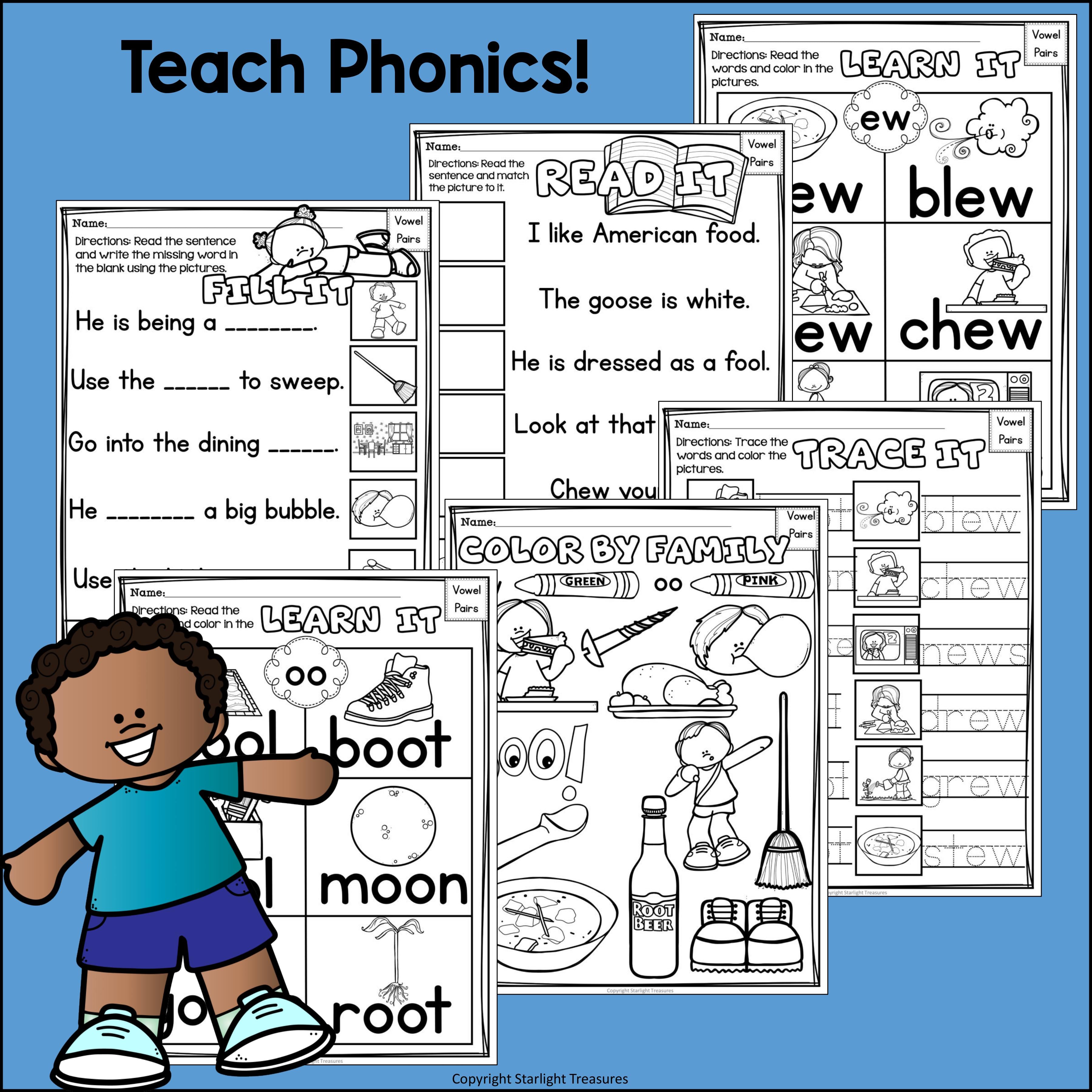 Vowel Pairs OO, EW Worksheets and Activities for Early Readers