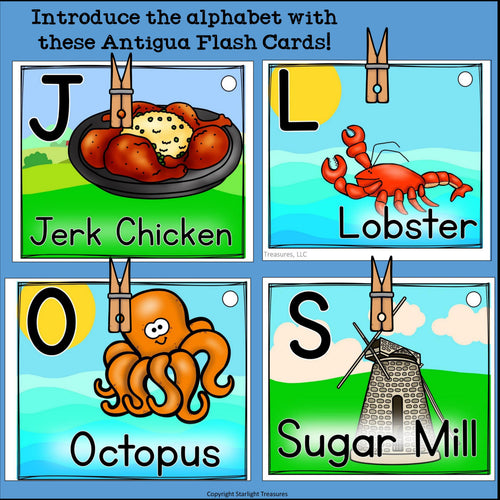 Alphabet Flash Cards for Early Readers - Country of Antigua and Barbuda