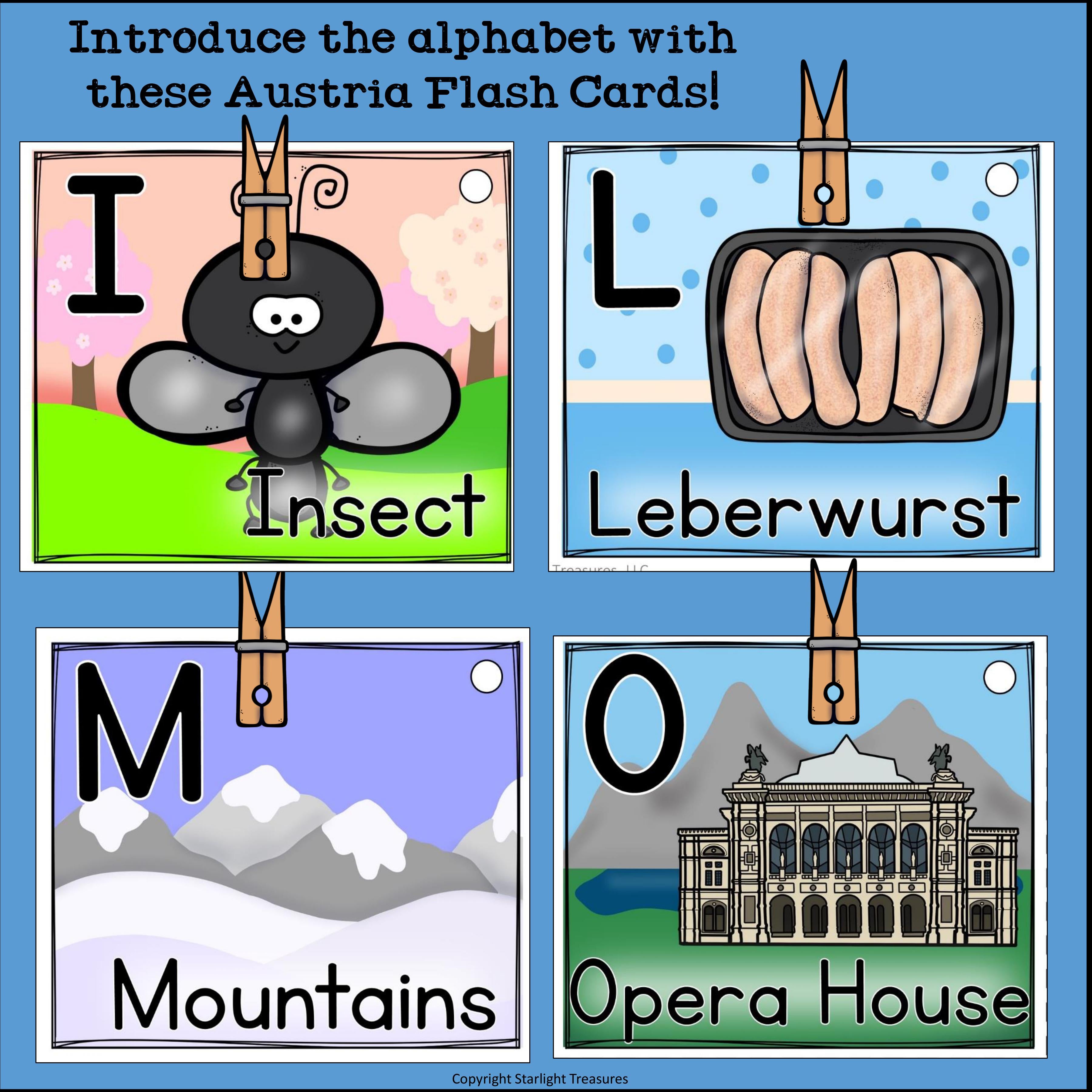 Alphabet Flash Cards for Early Readers - Country of Austria