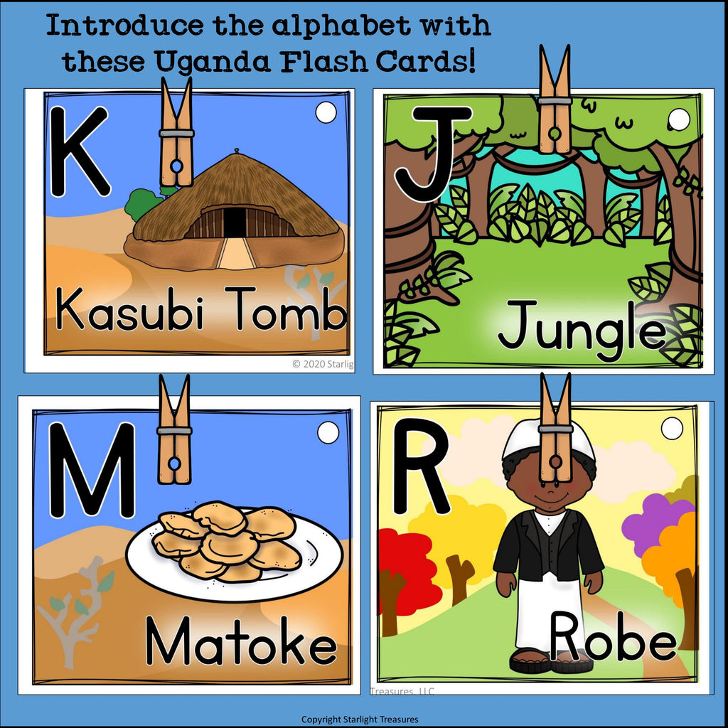 Alphabet Flash Cards for Early Readers - Country of Uganda