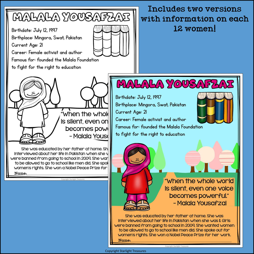 Women's History Month Fact Sheets for Early Readers