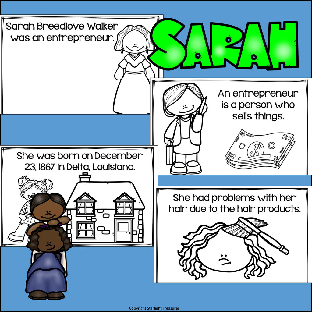 Sarah Breedlove Walker Mini Book for Early Readers: Black History Month
