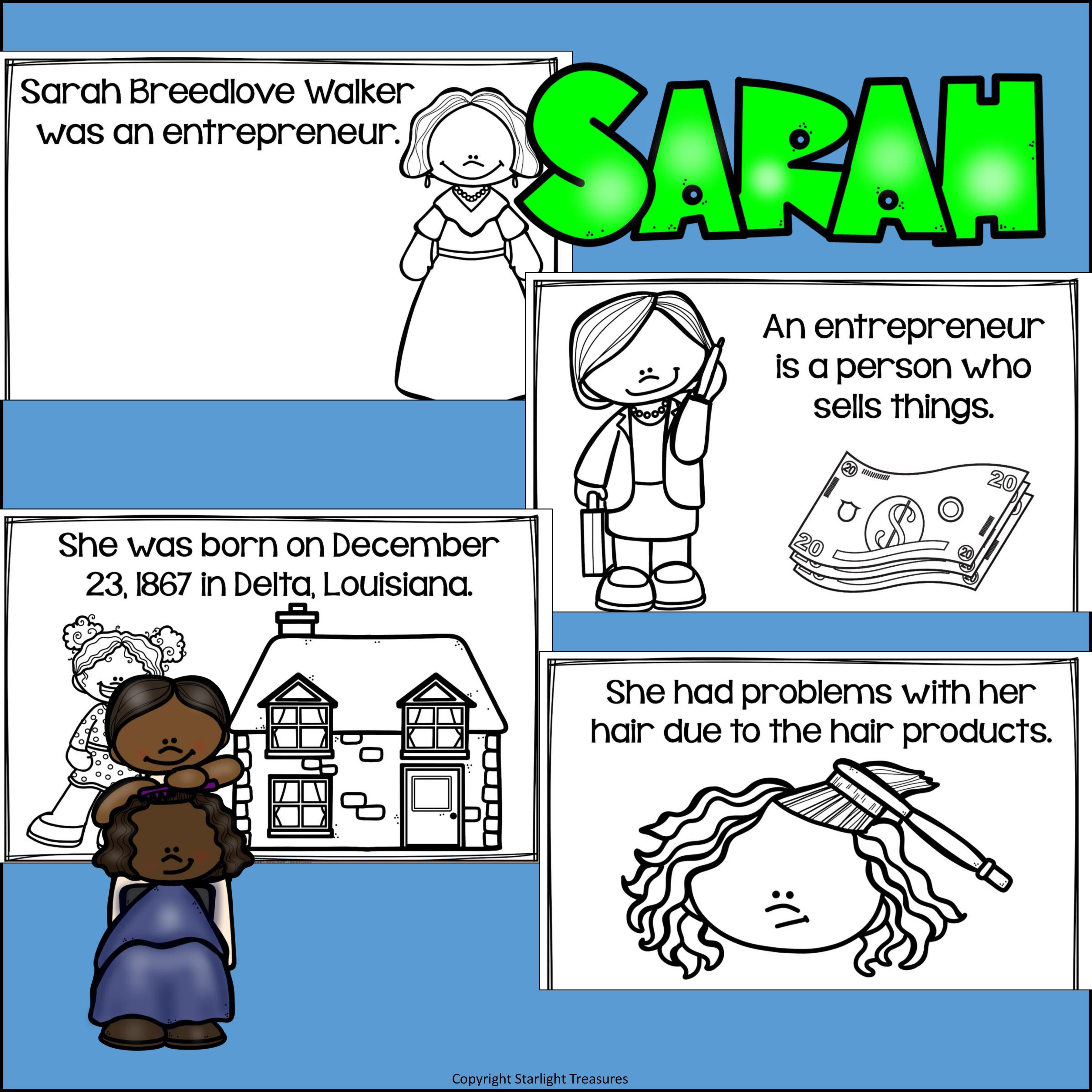 Sarah Breedlove Walker Mini Book for Early Readers: Black History Month