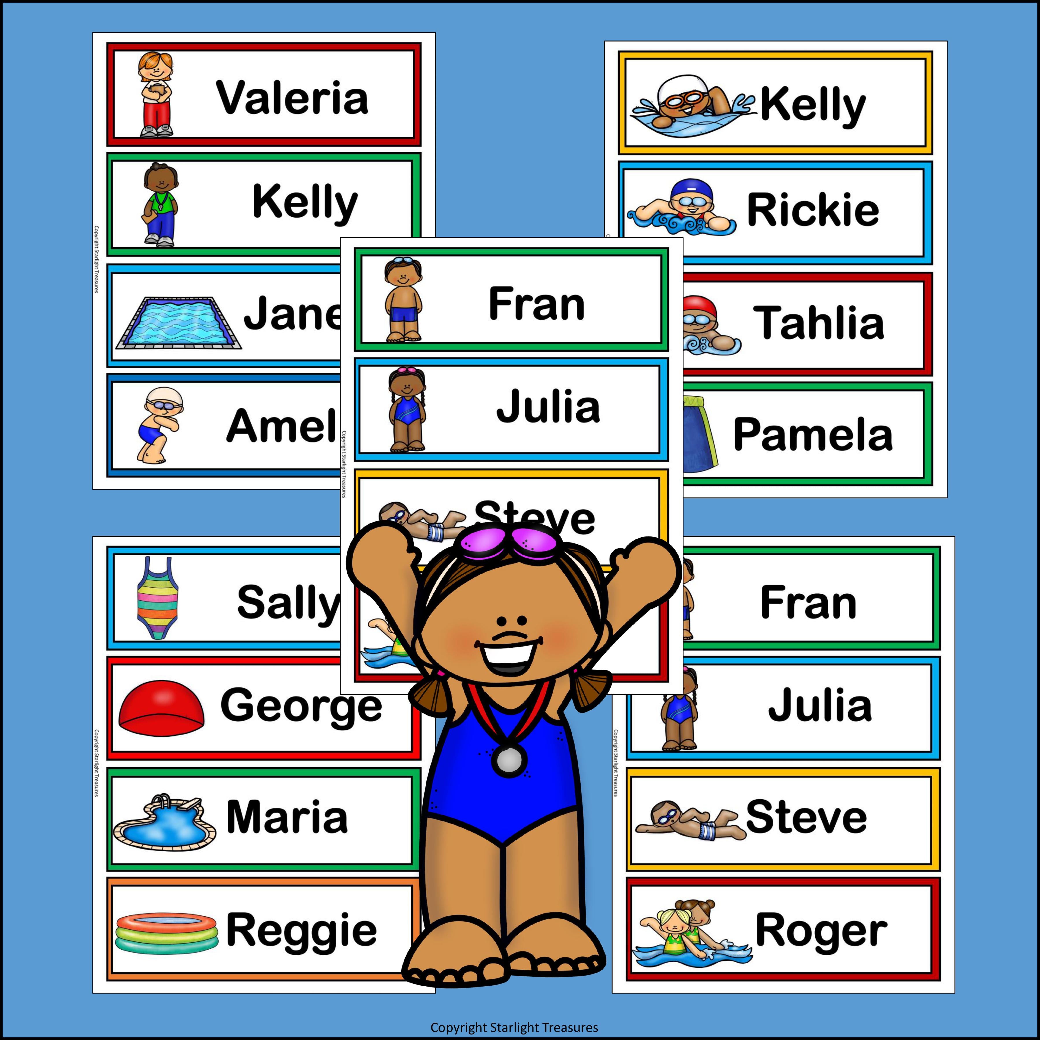 Swim Team Name Tags - Editable