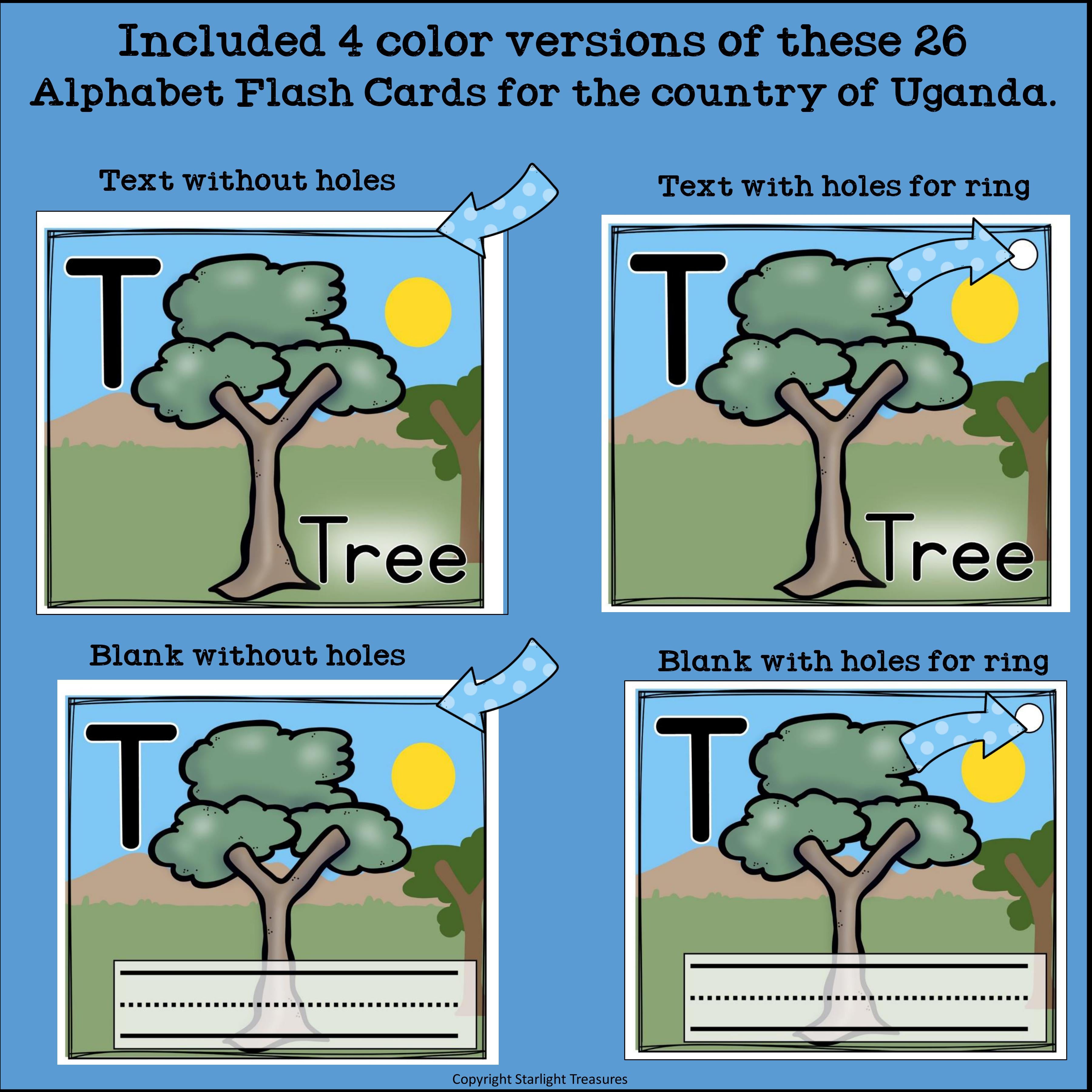 Alphabet Flash Cards for Early Readers - Country of Uganda