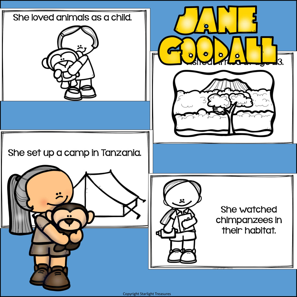 Jane Goodall Mini Book for Early Readers: Women's History Month
