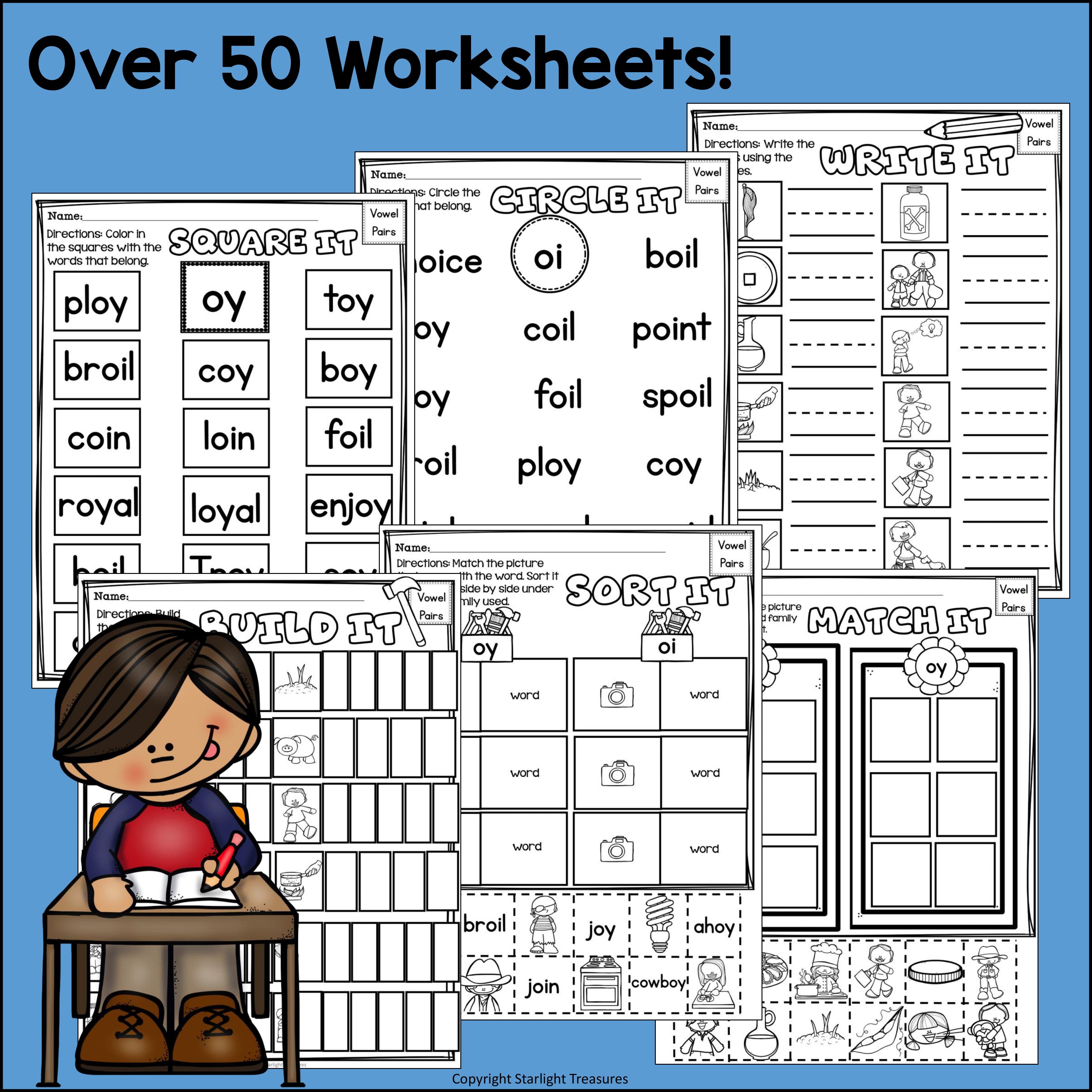 Vowel Pairs OI, OY Worksheets and Activities for Early Readers