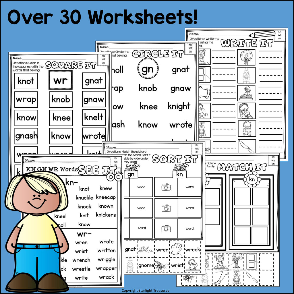 WR, KN, GN Worksheets and Activities for Early Readers